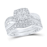 14kt White Gold Womens Round Diamond Cluster Bridal Wedding Engagement Ring Band Set 1.00 Cttw
